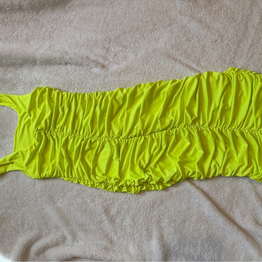 Express Neon Yellow Ruched Midi Dress - Picture 3 of 4